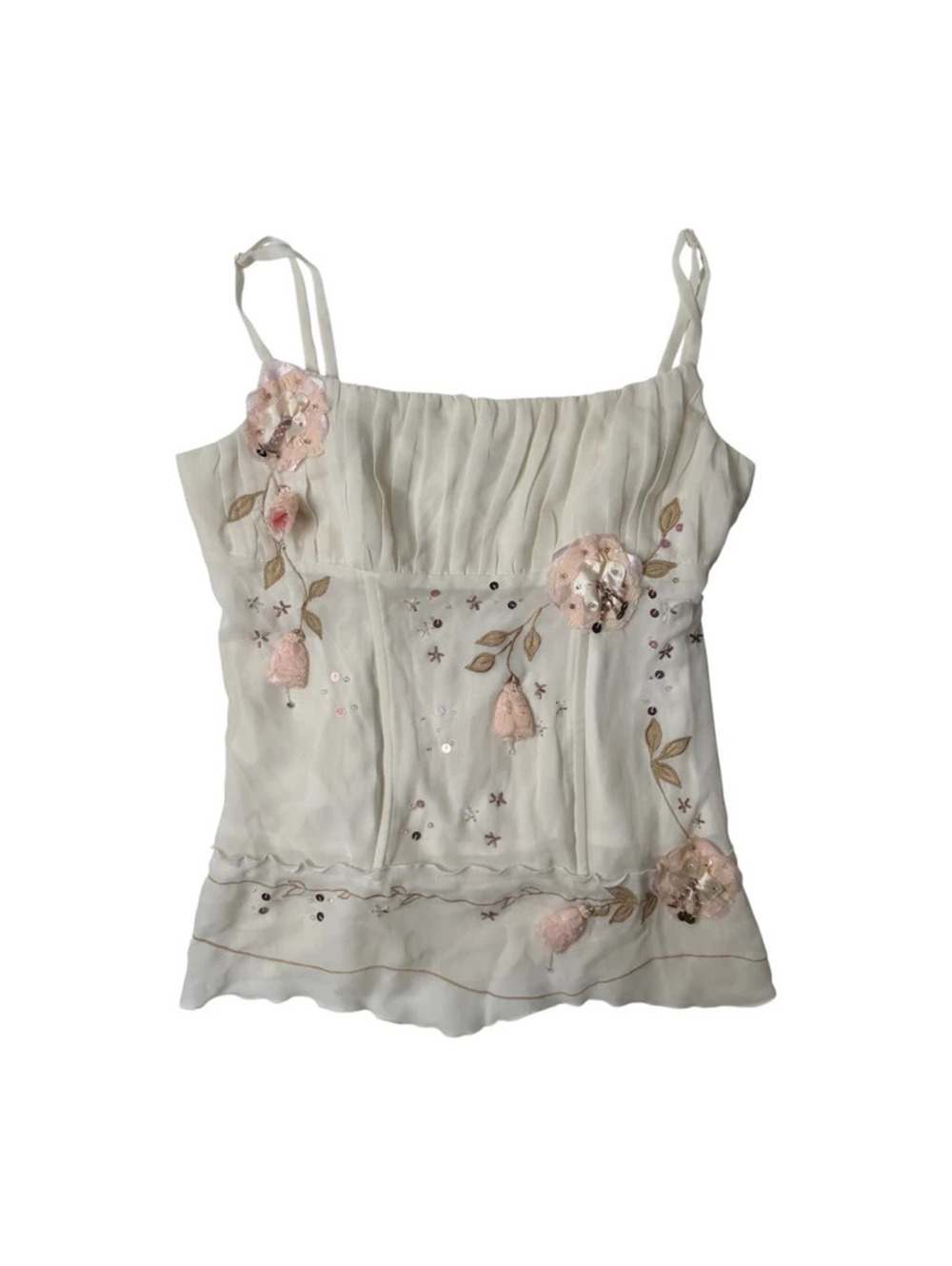 Vintage Top Studio Beaded Floral Camisole Top Boho Y2K